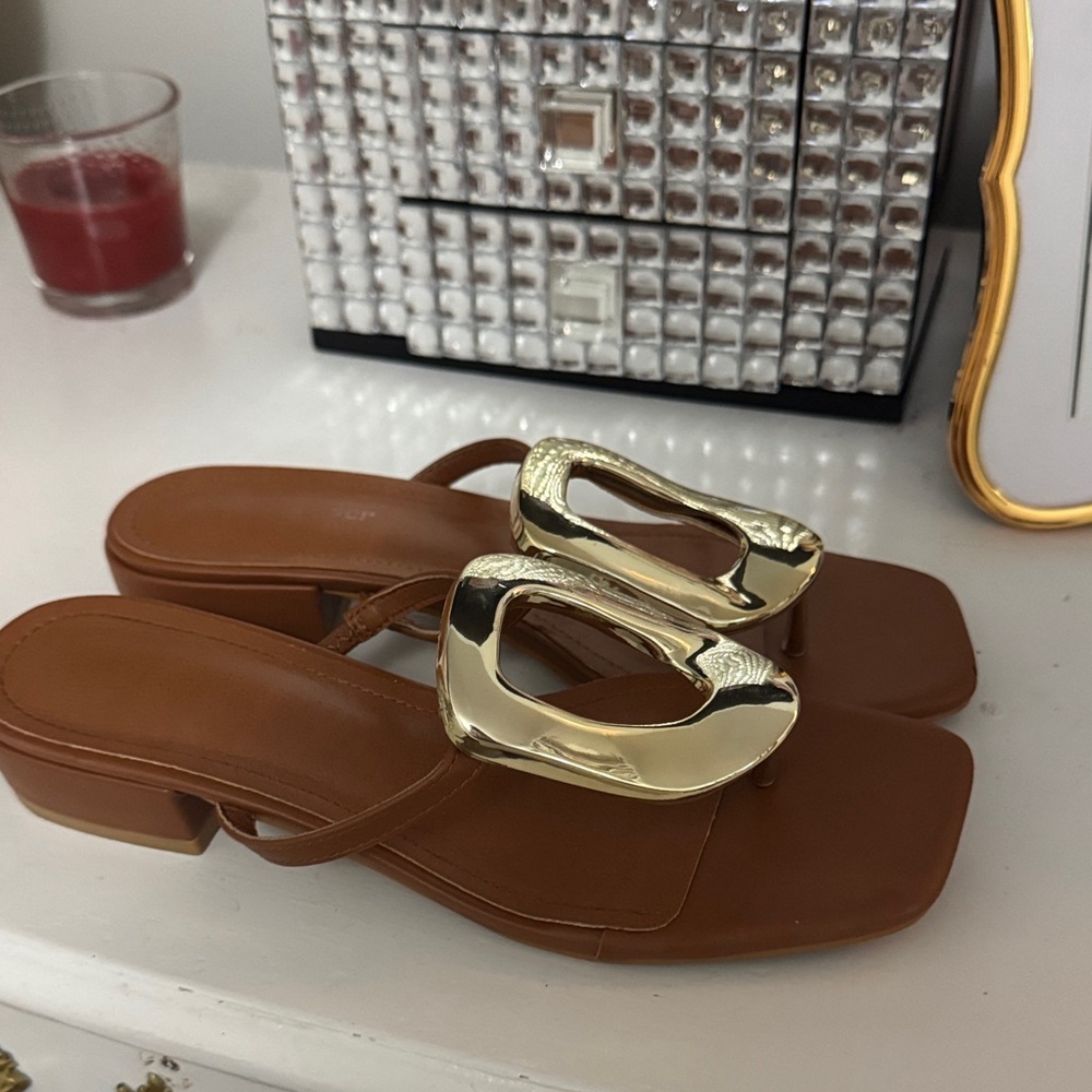 Elegant Brown Sandals with Gold Accents